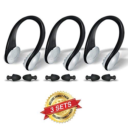 BLUPOND Swimming Nose Clips and Earplugs Mega Set of 3 Family Pack Pro Edition (Black)