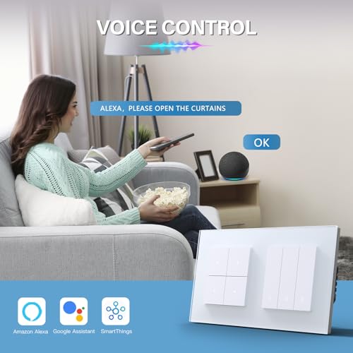 BSEED WIFI 4 Fach 1 Weg Lichtschalter mit Smart Vorhang Schalter Fernbedienung Compatibel mit Google Home und Alexa Neutrale Leitung Ben&ouml;tigt, Wei&szlig;