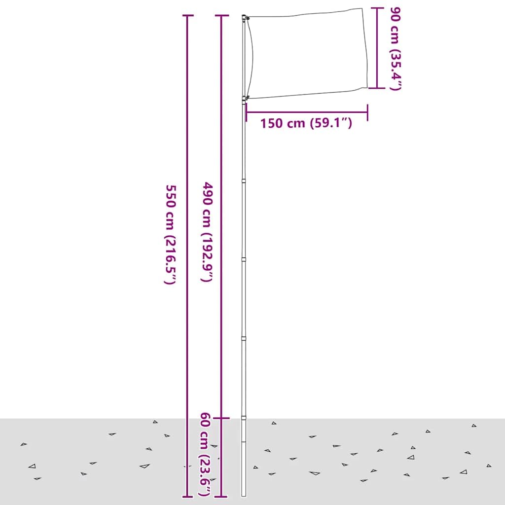 Bandiera del Portogallo con robusto poliestere, 90 x 150 cm e 5,5 m, asta telescopica in alluminio, resistente alle intemperie, per giardino, balcone, terrazza, stadio, articolo per tifosi