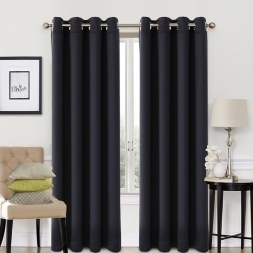 Consejos para Comprar Cortina Negra para comprar online. 43 Cortinas Blackout con Aislamiento Térmico para Estar/Recámara Ventana, con Ojales en la Parte Superior, Suave 100% Poliéster Tela Impermeable, Reducción Ruido, 2 Paneles, 132 x...