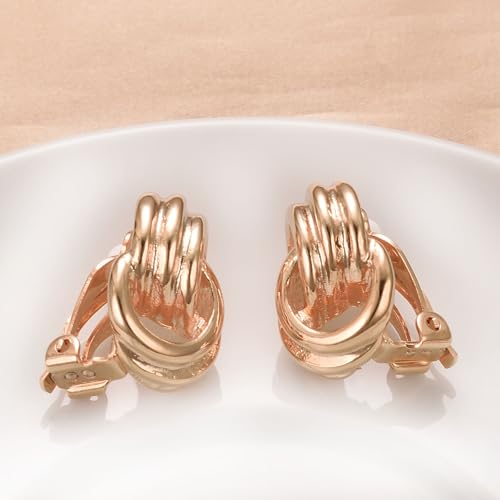 Image of Yoursfs Gold Textured Knot Clip On Earrings for Women Non Pierced Earring 18K Gold Plated Double Half Hoop Earrings Trendy Jewelry