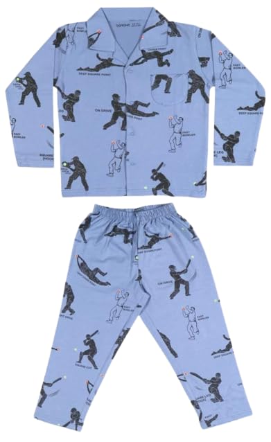 Rise & Shine | Doreme Full Sleeves Pyjama Set for Boys 3 to 10 years | Long Kids Sleepwear| Loungewear for Children | Cotton PJ shirt and pyjama nightsuit | Kids Nightwear Suit (6-7 YRS, SKY BLUE)