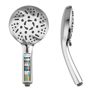 9 Modes High Pressure Handheld Shower Head with Hard Water Softening Filter to Remove Chlorine and Other Compounds, Reduces Dry Itchy Skin, Includes Hoses