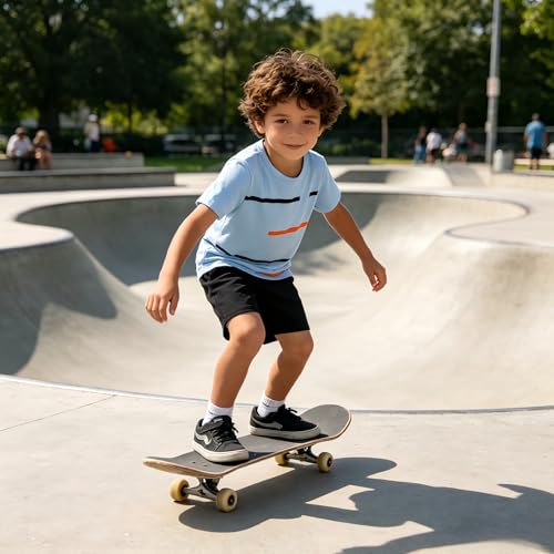 Image of 4-8T Toddler Boys 2-Piece Summer Casual Outfit Striped Print Short Sleeve T-Shirt & Shorts Set