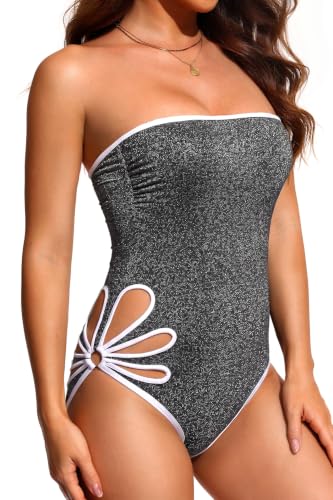 Image of Holipick Women Tummy Control One Piece Swimsuits Strapless Swimwear