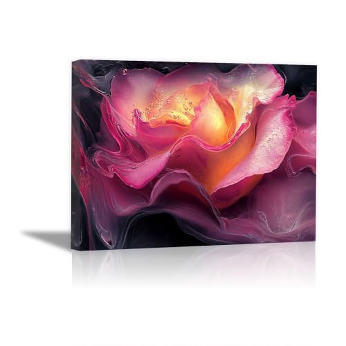 Tableau abstrait haut de gamme rose magenta 60x90 cm encadré pour décoration murale raffinée
