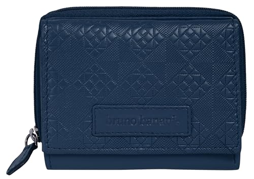 bruno banani kleine Geldbörse im Querformat Echt Leder Damen Portemonnaie, Geldbeutel aus Rindleder, Brieftasche mit 6 Kartenfächern, Druckknopfverschluss blau 022055