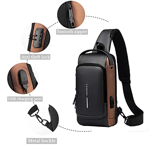 Image of ARURA (LABEL) Multifunction Anti-theft Shoulder Bag Crossbody Bag Travel Sling Bag with USB Port and Code Lock Messenger Backpack Chest Bag for Male Female