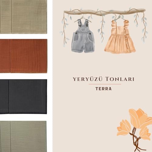 SALVIA DIONE 12li Müslin Bebek Ağız Mendili Pamuklu Yumuşak Ağız Silme ve Temizleme Bezi Anne Bebek Bakım Bez Mendil Seti Tükürük Salya Bebek Banyo Kurulama Bezleri 25x25 Pamuk Müslin Ağız Bezi Seti (Terra) - Görsel 6