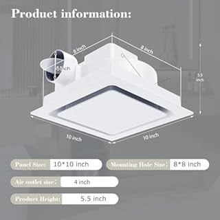 Orsong Bathroom Exhaust Fan 10" Panel Ultra Quiet without Light（8x8 Mount）, 110CFM, 4" Duct for Bathroom/Garage/Home