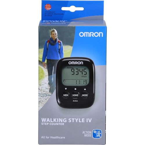 OMRON Walking Style IV Podomètre avec capteur 3D précis pour mesurer Les Pas, la Distance, Les Pas normaux et aérobies et Les Calories brûlées, Noir