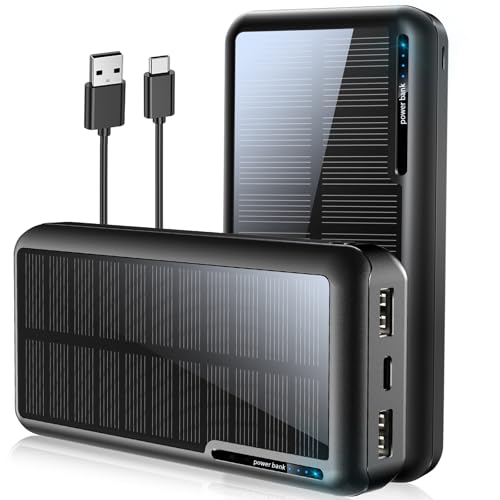 Power Bank 30000mAh Solar Power Bank:Solar Charger Battery Pack with 3 Inputs and 2 Outputs, USB C PowerBank Fast Charging, Portable Charger for Smartphone Tablets Earphone