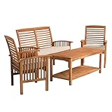 Walker Edison Rendezvous Modern 4 Piece Solid Acacia Wood Slatted Patio Chat Set with Cushions, Set of 4, Brown