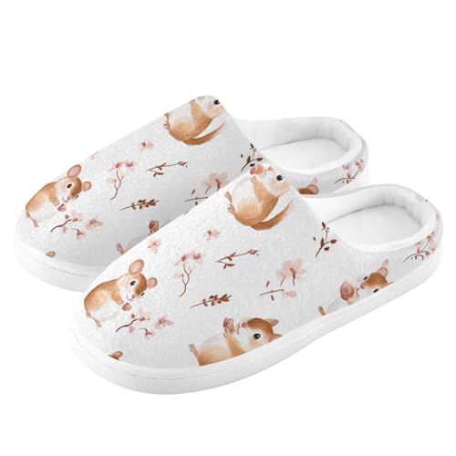 JUNZAN Cute animal White Women Home Cotton Slippers Winter Memory Foam Hotel Slippers for Spa Christmas Presents 6-74