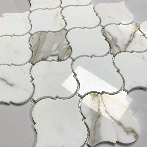 Stone Center Online Calacatta Gold Marble Grand Arabesque Baroque Lantern Mosaic Tile Polished Kitchen Bath Wall Floor Backsplash Shower (1 Sheet) #TOP4