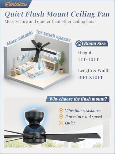 Image of Fanbulous 42 Inch Ceiling Fan without Light, Flush Mount Low Profile,Black