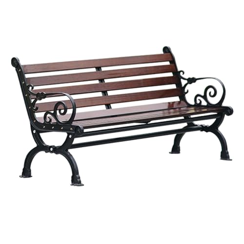 Silla de parque de hierro forjado, banco de madera anticorrosiva for exteriores con respaldo y reposabrazos, asiento largo for patio y jardín, 150 cm (59,06 pulgadas)(120*57cm(47.24*22.44in))