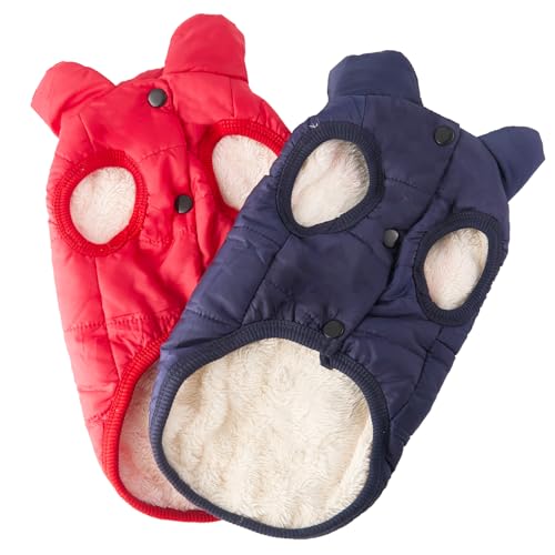 Yookat 2 Pieces Dog Jacket Warm Snowproof Doggie Puffer Vest for Cold Weather Red and Navy Blue M