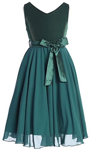 Big Girls' Sleeveless V Neck Chiffon Graduation Party Wedding Flower Girl Dress Green 10 (J22Ks38) #TOP22