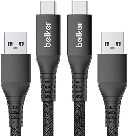 Belker USB C Cable Short 50cm/0.5M 2Pack [10Gbps Data] USB3.1 Gen2 Type C Android Auto Cable QC3.0 3A USB A to C Fast Charger for Samsung Note20 Galaxy S22/S21/S20 Z Flip4 Pixel 7 OnePlus 9 Black