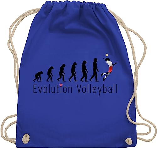 Shirtracer Turnbeutel Rucksack - Entwicklung und Outfit - Volleyball Evolution - Unisize - Royalblau - geschenke für volleyballer volleyballtasche vollyball geschenk beutel volleyball-turnbeutel
