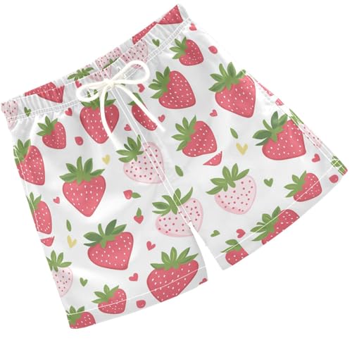 Pigsaly Boys' Swim Board Shorts Red Strawberry Hearts Boy's Swim Trunks Kids Swimwear S