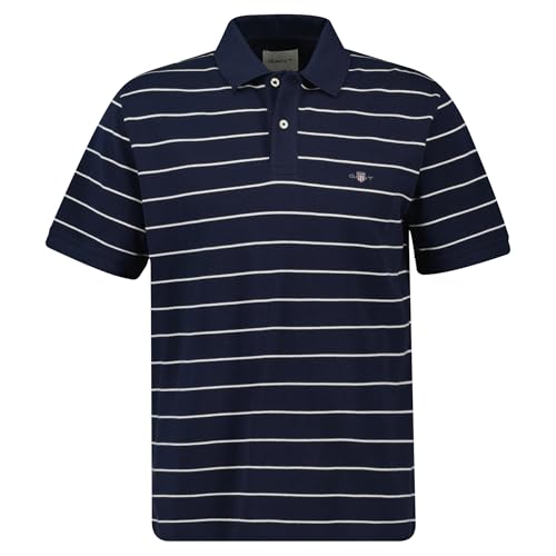 GANT Herren Striped SS Polo Polohemd, Evening Blue, L