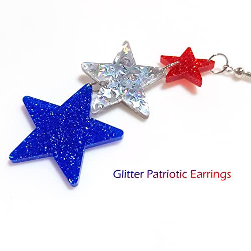 Patriotic Dangle Drop Stud Earrings Glitter Red White Blue Usa Star Heart American Flag Acrylic Jewelry Women Girls Forth 4Th Fourth Of July Independence Memorial Day Party Favor Gift #TOP5