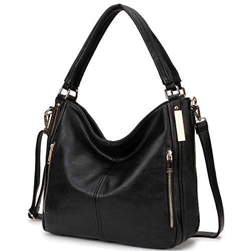 RAVUO Damen Handtaschen, Designer Hobo Taschen Kunstleder UmhängetaschenTote Mode Handtaschen Geldbörse mit Abnehmbarem Schultergurt Schwarz Cover