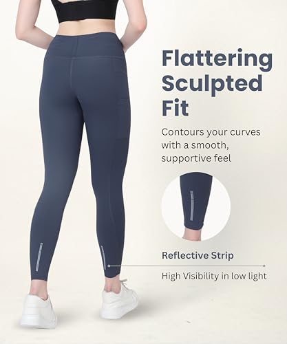 Image of GLAMORAS Women's Polyester Spandex High Waist Gym Leggings with Side Pocket, 4-Way Stretch, Squat-Proof, Moisture-Wicking Workout Tights for Running, Gym, Fitness, Training, Yoga & Activewear