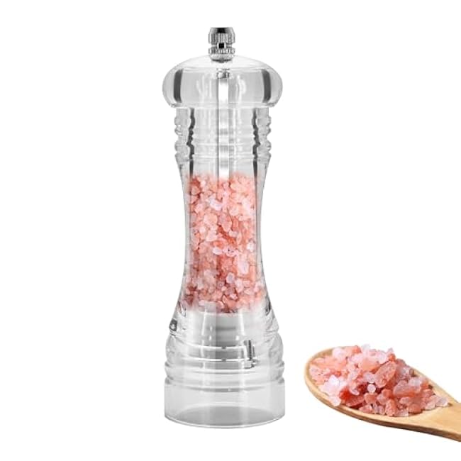 Clear Acrylic Pepper Grinder Mill, Salt and Pepper Shaker Salt Grinder Pepper Mill Shakers Refillable with Adjustable Coarseness Ceramic Rotor-Tall (6.5in)