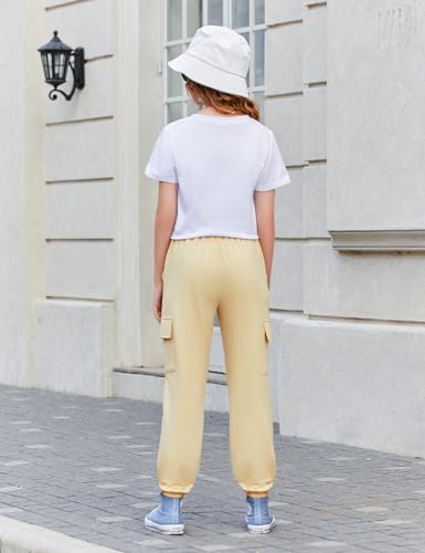 Image of Arshiner Girls 2 Piece Outfits Short Sleeve Tie Knot Front Tee Tops and Cargo Jogger Pants Set Kids Clothing Sets