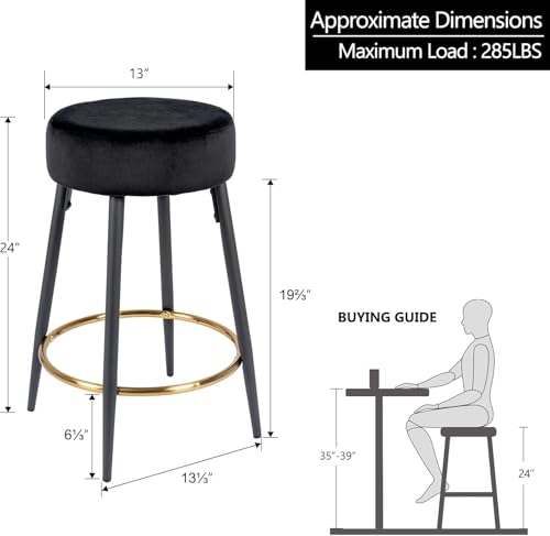 Taburetes de Bar Redondos de Terciopelo Negro DUHOME Set de 2, 24 Pulgadas de Alto para Café miniatura 3