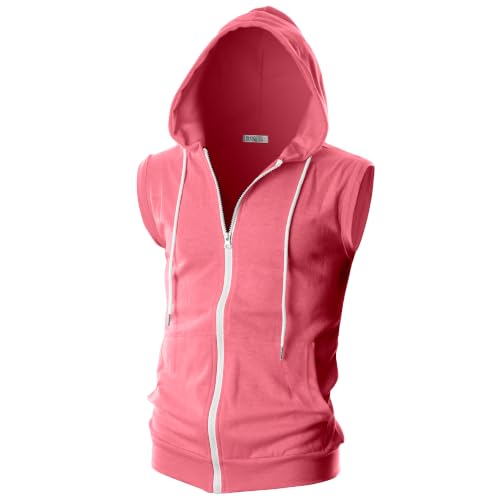 Image of Ohoo Mens Slim Fit Sleeveless Lightweight Zip Up Hooded Sweatshirt Vest Hoodie