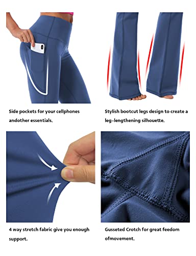 Image of BUBBLELIME 29 inch /31 inch /33 inch /35 inch /37 inch Women High Waist Bootlegs Yoga Pants Tummy Control Bootcut Workout Flared Out Pockets