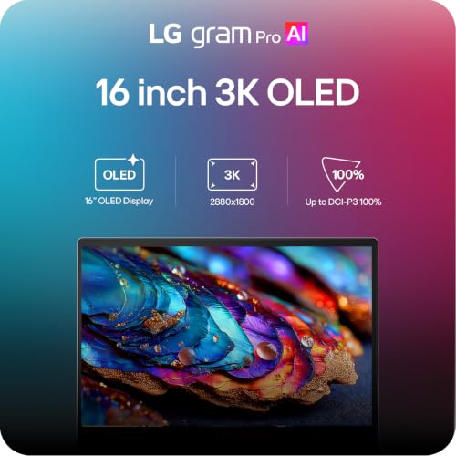 Image of LG gram Pro 16-inch Thin and Lightweight Dual AI Laptop Computer, Windows 11 Home, Copilot+ PC, Intel Core Ultra X7 358H, 32GB RAM, 1TB SSD, OLED Display, Aerominum Black