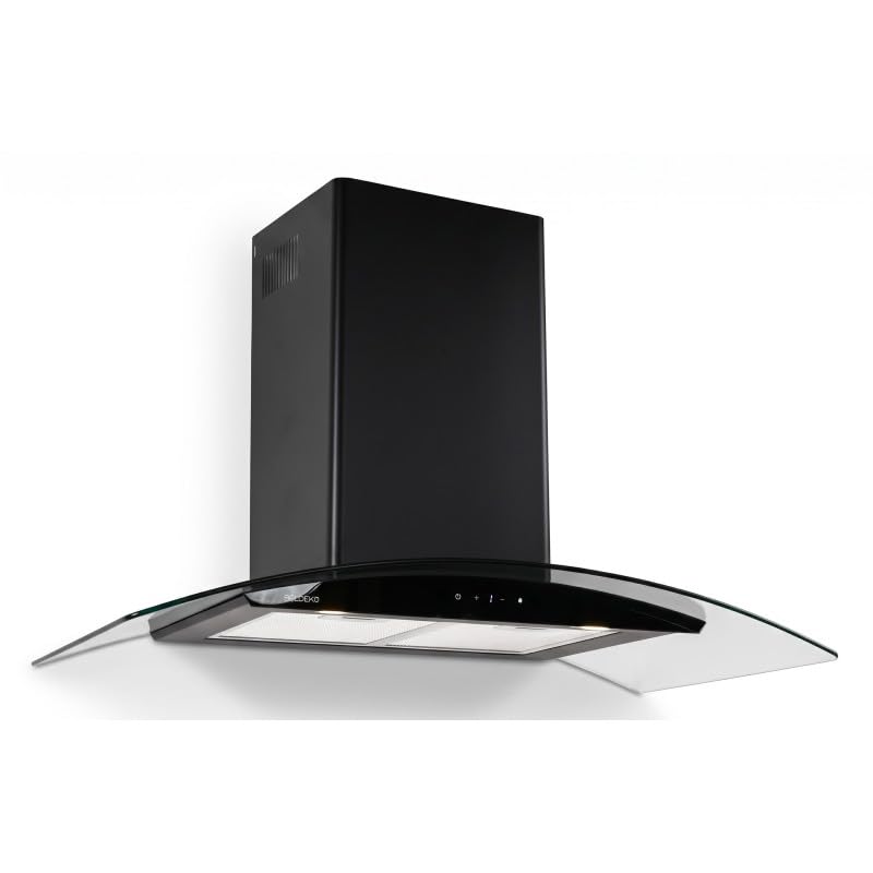 BELDEKO hotte decorative murale 90 cm verre noir 850 m3 h moteur brushless classe A+++ commande tactile et gestuelle