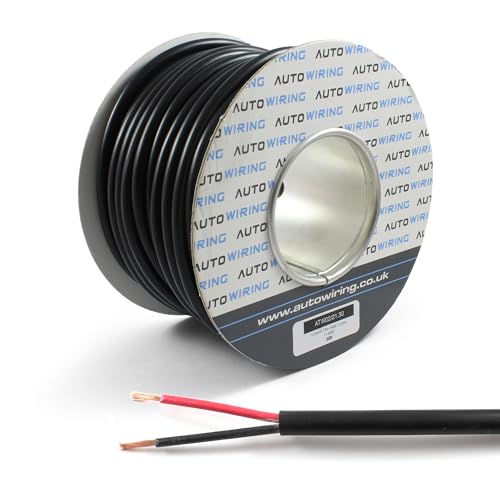 Automotive Round Twin 2 Core Cable 12v 24v Thin Wall Wire (11 AMP Rated 0.5mm²) 10/30/50/100 Metre (50M Roll)