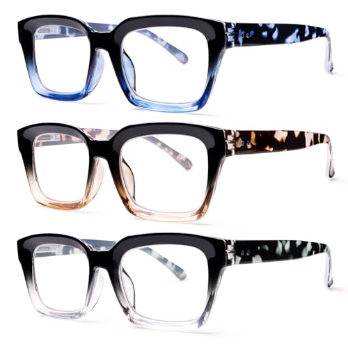 Image of JOSCHOO 3 Pack Reading Glasses Blue Light Blocking Computer Spring Hinge Readers for Women Men