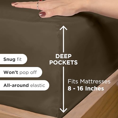 Image of ROYALE LINENS 4 Piece King Sheets Set - Soft Brushed 1800 Microfiber Bedding - 1 Fitted, 1 Flat Sheet, 2 Pillow Cases - Wrinkle Free & Fade Resistant - Hotel Luxury Bed Sheets (Chocolate Brown, King)