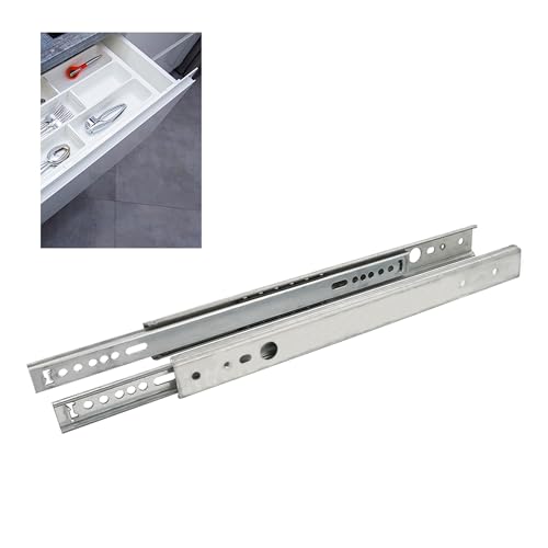 Amig   Juego de 2 Guías Correderas Metálicas Mod.26 de Acero Galvanizado para Cajones de Muebles, Cajoneras o Armarios   Extracción Parcial   Resistencia de carga: 25 Kg/Par   Medidas: 342 x 27 mm