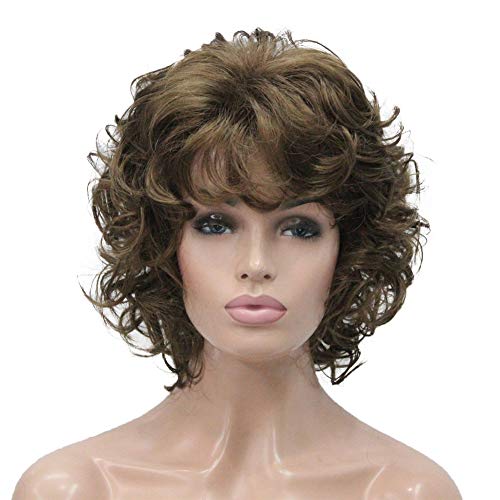 Aimole Women Short Curly Wigs Heat Resistant Natural Capless Hair Synthetic Wig 10"(12 Light Reddish Golden Brown)