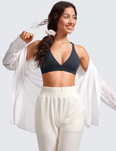Image of CRZ YOGA Butterluxe Deep V Neck Sports Bras | Light Support, Removable Pads, Yoga, Extremely Soft, Cross Back, Spaghetti Straps, for Women