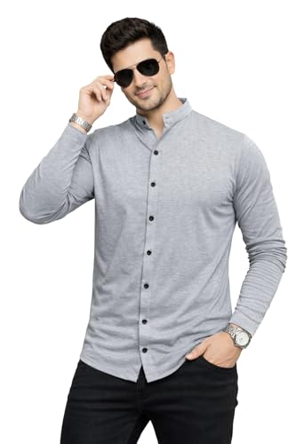 Image of Blisstone Men's Band Collar Shirt - Full Sleeve Slim Fit Casual Cotton Blend Mandarin Collar Button Down Shirt