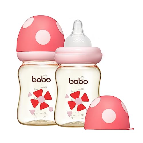 Image of YOHKOH PPSU Baby Bottle Wide Neck, Newborn Anti-Colic Baby Bottle with Natural Response Nipple, Streamlined Body, Easy to Clean (5.4oz (Pack of 2), Red)