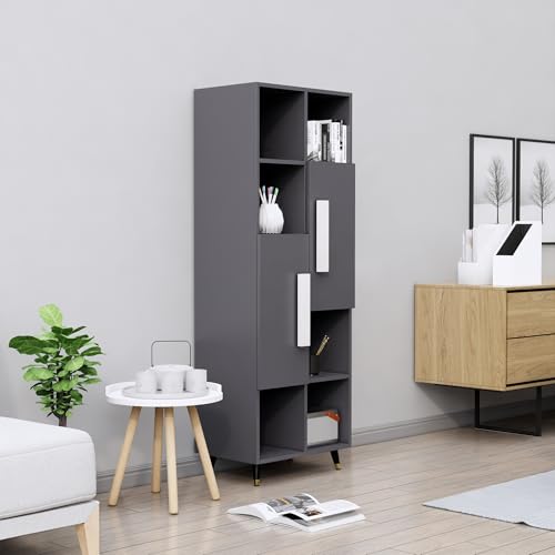 Image of Bniture Bookshelf for Home | Engineered Wood Book Shelf with 2 Door & 6 Shelf | Open Book Shelf Stand for Library | Multipurpose Display Organizer for Living Room, Study & Office | Slate Grey