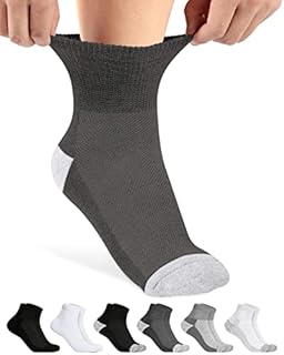 Diabetic Ankle Socks for Men & Women | 6 Pairs Wide Non Binding Socks Quarter Length | Edema Neuropathy Socks for Women & Men