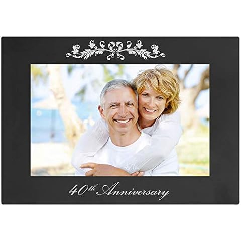 CustomGiftsNow 40th Anniversary - Laser Engraved Anodized Aluminum Hanging/Tabletop Wedding Photo Picture Frame Cover