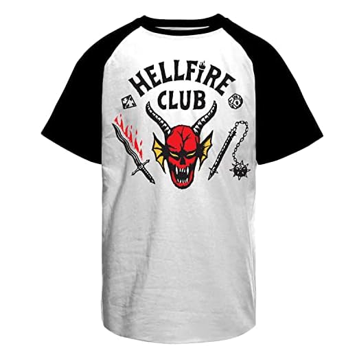 Stranger Things Licenciado Oficialmente Hellfire Club Baseball Baseball Hombres Camiseta (Blanco-Negro), Medium
