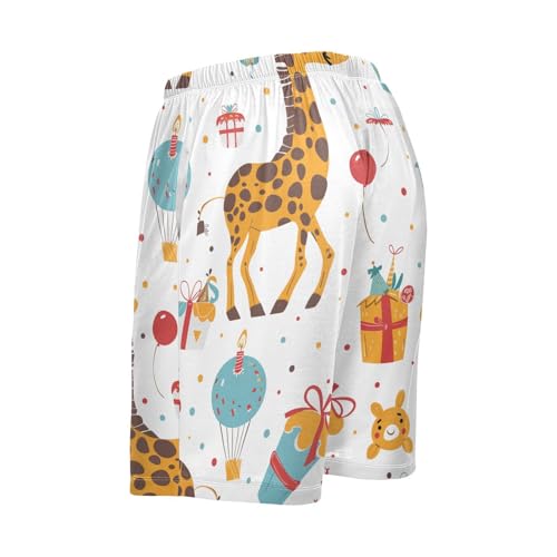 Birthday Giraffe Balloon Pajama Bottom Shorts for Men Soft Casual Sleep Lounge Shorts with Pockets S-XXL3